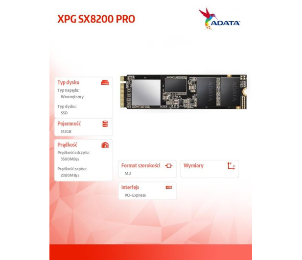 ADATA 512GB M.2 PCIe NVMe XPG SX8200 Pro - 461049 - zdjęcie 2